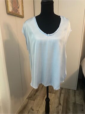 Dear John Light Blue Raw-Edge Silky Top